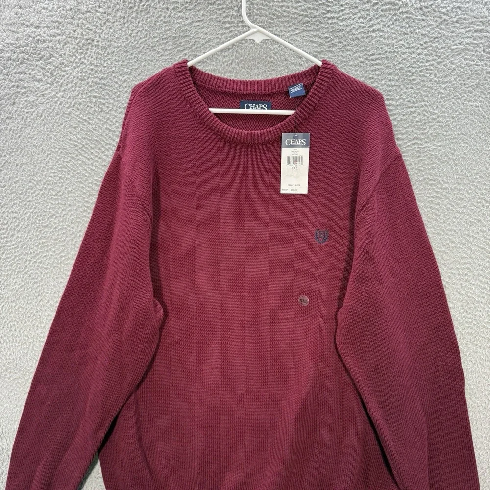 Chaps Sweater Adult 2XL XXL Burgundy Knit Crewneck Pullover‎ Preppy Mens NEW